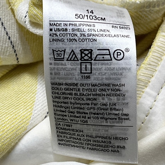 Banana Republic Jumpsuit Yellow Striped Linen Blend Wide Leg Cropped Size 14 - Picture 13 of 13